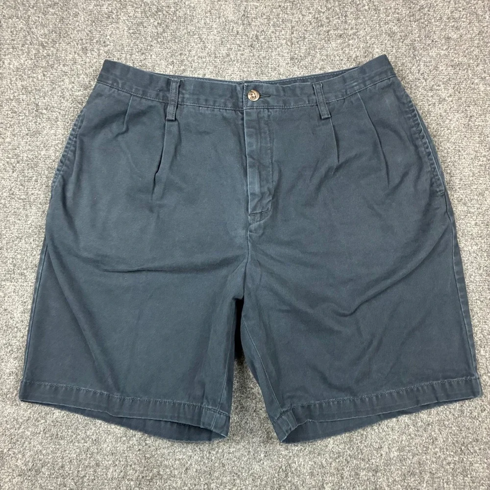 Nautica Mens Size W36 Navy Blue Pleated Chino Shorts Classic Fit Cotton Twill